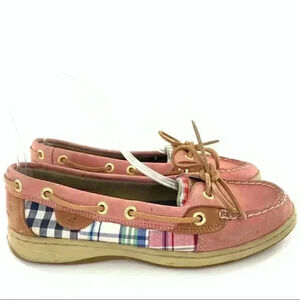 Sperry womens flats size 6.5 pink leather plaid preppy boat shoes